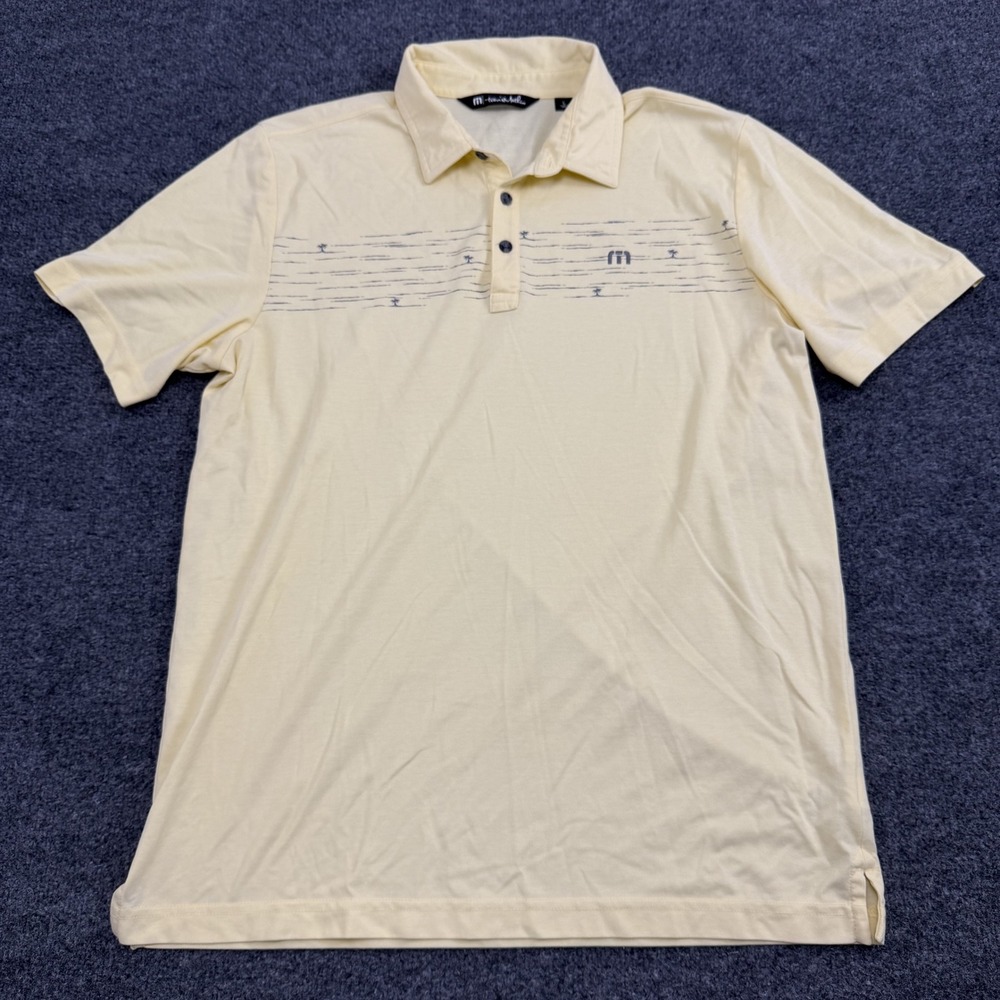 Travis Mathew Polo Mens Large Yellow Palm Tree Golf Short Sleeve Travis Mathew